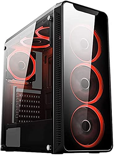FCS Snabbt spel PC datorpaket Intel Core i5 16 GB 1 TB 256 GB SSD Win10 GT710 WiFi Blaze PC spelfodral, Mid-Tower ATX, 6 halo enkelring röda LED-fläktar, härdat glas USB 3.0 (8 GB + 1 TB)