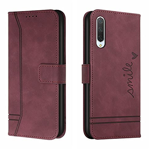 QIWEIQING Funda Compatible con Xiaomi Mi A3, Funda Libro Protectora con Carcasa de TPU, Soporte Plegable, Ranura para Tarjeta, Funda de Cuero PU para Xiaomi Mi A3 / Mi CC9e Red Wine HX