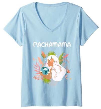 Mujer La Pachamama, Madre Naturaleza, Latino, Ambientalista Camiseta Cuello V