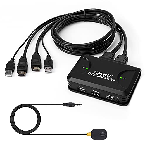 TCNEWCL 2 Port HDMI KVM Switch, 4K KVM Switcher Selector Box with 1.2M HDMI&USB Cable, for 2 Computers Sharing 1 Monitor and Mouse Keyboard, with Desktop Controller