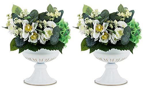 Nuptio Vit Vase för Bröllop Centerpieces - 2 Stycken 16.4cm Höjd Metall Blomma Trumpet Vaser Centerpieces för Bröllopsbord - Liten Urna Planter för Födelsedagsfest Vardagsrumsdekorationer