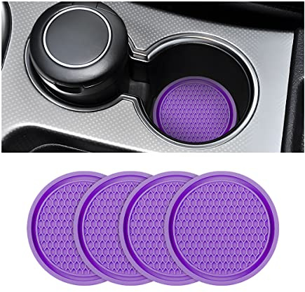 4 Pack Cup Holder Coaster, 2.75 Inch Diameter Non-Slip Universal Insert, Durable Car Accessory for Most Interiors, Suitable for Women and Men (Purple) | 2.75 Inch diameter, non-slip surface, universal insert fit, durable construction, for most vehicle interiors, automotive use