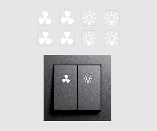 generic Schalter Aufkleber Set mit 8 Aufklebern (RP19/3) (14 mm) für Wand, Glas, Holz, Metall in Schwarz, Minimalistisch, Symbolisch, Wasserdicht, Wiederverwendbar, Outdoor