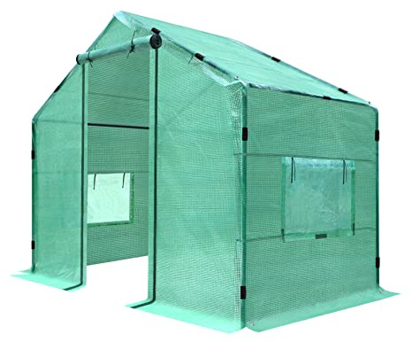 BenefitUSA 4.8x8.5x7.2'H Large Walk-in Peak Roof Greenhouse with 2 Zipper Doors & Windows (Green)