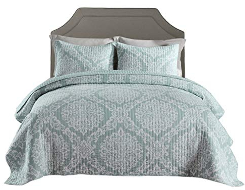 SXSGSM Tagesdecke, gesteppt, 100 % Baumwolle, Patchwork-Druck, 3-teilig, Tagesdecke, Doppelbett, grün, Modell Zweig, 223 x 233 cm