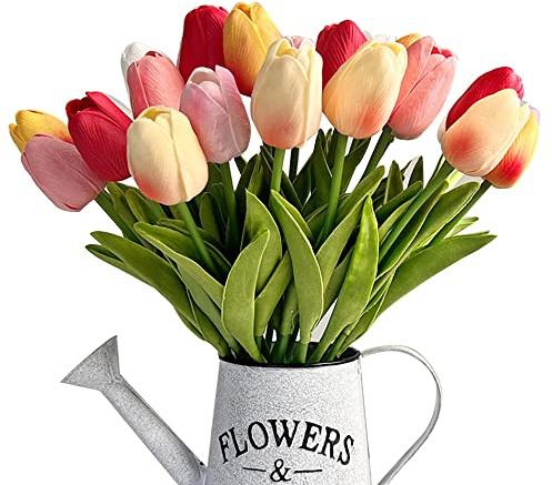 Bodosac 24pcs Multicolor Artificial Tulip Latex Real Touch for DIY Bouquets Wedding Party Bridal Baby Shower Home Decor (Multicolor Tulip)
