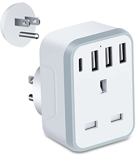 UK to US Plug Adaptor,USA Travel Adapter with 3 USB Ports and 1 Type C,American Plug Adapter UK to US,5 in 1 US USA Travel Adapter from UK to USA,Thailand,Mexico,Canada,Colombia (Type B)