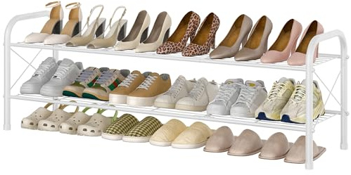 Hoctieon Schuhregal im Netz-Stil mit 2 Ebenen, Schuhregal für den Eingangsbereich, Schuhaufbewahrungs-Organizer, Schuhregal für den Schrank, platzsparend für Badezimmer, Garage, Weiß