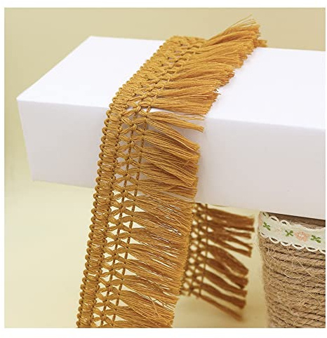 Yurosiay 10m×4cm Bunt Quastenborte Baumwolle Vintage Breit Quasten Fransenborte Häkeln Geflochten Fransen Bordüre Zierborte Quasten Fransen Nähen Quaste Spitzenband für DIY Nähen Gold