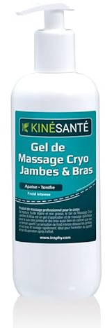 KINÉSANTÉ Gel de massage Cryo Jambes & Bras 500 ml - Effet Froid Intense - Gel Rafraîchissant et Tonifiant pour Massage Corporel - Texture Non Grasse