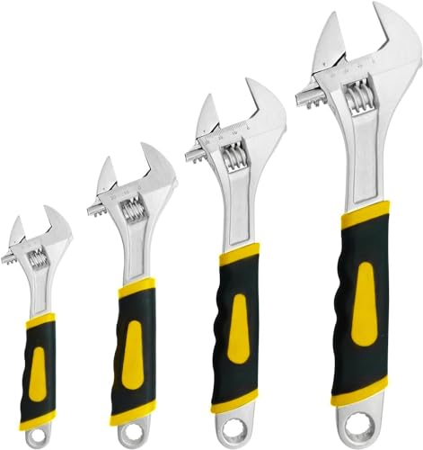 LATERN 4 Stück Rollgabel Schlüssel, 4 Größen Kohlenstoffstahl Schalthebel Beweglicher Schraubenschlüssel Multifunktionaler Verstellbarer Schraubenschlüssel mit Metrischen Skalen und Anti-Rutsch-Griff