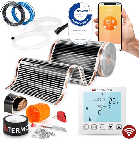 Termofol Elektrische Fußbodenheizung Heizfolie 230V - mit Thermostat WIFI - Leistung 220 W/m2 - Oberfläche 6m² - Fussbodenheizung Elektrisch Komplettset fur Fußboden-, Wand- oder Deckenheizung