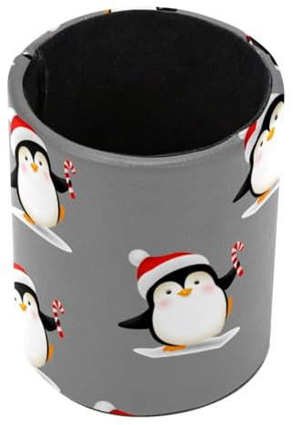 Fat White Pinguin Standing Pencil Case, Cute Round Pen Holder Pouch Pencil Bag Makeup Brush Boxes for School Students Office Women Teens Girls Boys