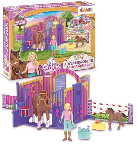 CRAZE CAVALLY Adventskalender Kinder - Pferde Spielzeug Adventskalender Mädchen, Pferdefigur mit Reiter und viel Zubehör, Tolle Überraschungen