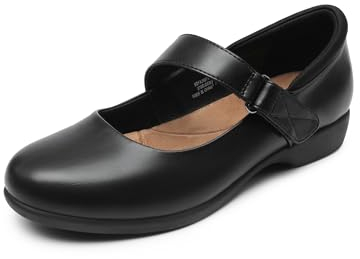 DREAM PAIRS Ballerines Femme Mary Jane Confortables à Petit Talon, Chaussures Plates avec Bride Ajustable pour Travail, Ville ou Quotidien,Size 38,Noir,SDFA2407W