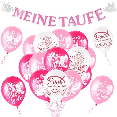 HOWAF Taufe Deko Mädchen, Fische Luftballons Ballon Meine Taufe Girlande Banner für Fische Deko Taufgeschenk, Taufdeko, Rosa