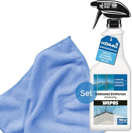 2x Wepos Schimmel Entferner chlorhaltig 750 ml + kör4u Mikrofasertuch blau