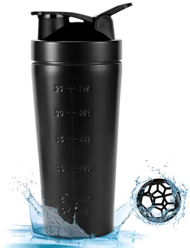 EACHPT Shaker de acero Inoxidable de 750ml en con bola Mezcladora, Ideal para Batidos de Proteína - Sin BPA y a prueba de fugas - Perfecto para fitness, yoga y otros Deportes