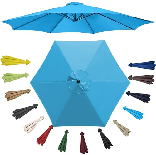 Ersatzdach Für 6 Rippen/8 Rippen Sonnenschirm Ersatzbezug Marktschirm Ersatzabdeckung Abdeckung Gartenschirm Stoff Ersetzen Ersatz Bezug (Wasserdicht UV-Schutz Polyestertuch)(Lake Blue,6 ribs 300cm/9.
