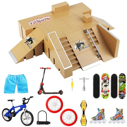 Waysroma Rampa per Skateboard da Dita 20PCS con Mini Accessori Sportivi Set Skate Park Kit con Skateboard Mini, Pattini, Bicicletta, Tastiere Per Scooter Skate Park Movimento Della Punta Delle Dita