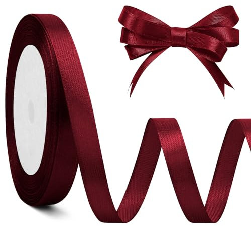 Burgundy Ribbon 10mm Red Ribbon Wine Red Ribbons for Christmas Tree Red Christmas Ribbons Gift Ribon Thin Dark Red Xmas Hair Ribon for Women Cake Wedding Car