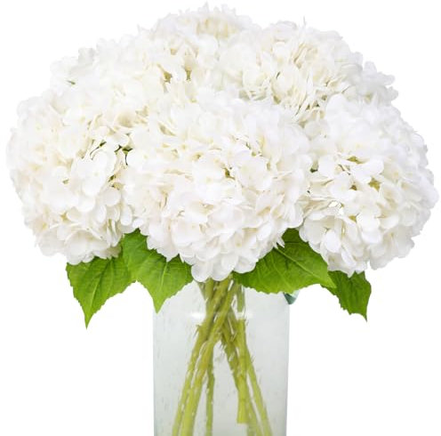 JUSTOYOU Hydrangea Flowers Artificial,3 PCS Single Long Stem Realistic Hydrangea Flowers, 19.6Inch Large Real Touch Fake Hydrangea Flower Bouquets for Wedding Home Party(White Hydrangea Flowers)