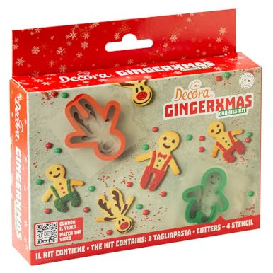 Decora, 0255231 - Set decorativo de Navidad, 2 moldes grandes y pequeños + 4 plantillas decorativas, ideal para crear galletas decoradas tridimensionales, fabricado en Italia, paquete de 6 unidades.