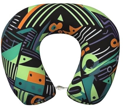 Travel Neck Pillow Comfortable Memory Foam Airplane Pillow Neck and Head Support Geometric pattern in graffiti style U Shape Neck Pillows for Sleeping Portable Travel Pillow for Plane Car Home