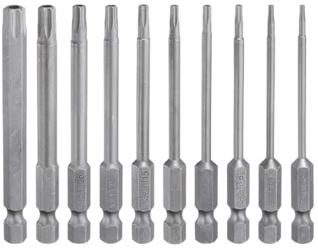 QUARKZMAN Set di 10 Punte Cacciavite Torx TT6/TT7/TT8/TT9/TT10/TT15/TT20/TT25/TT30/TT40 Acciaio S2 con Attacco Esagonale da 1/4 Lunghezza 3 Testa Magnetica a 6 Punte per Trapano Elettrico