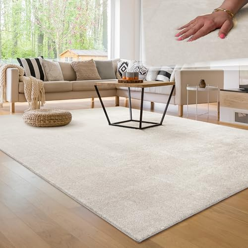 Paco Home Tapis Salon Moelleux Ultra Doux à Poils Courts - Antidérapant, Lavable, Confort Idéal pour Salon et Chambre, Couleur:Crème 4, Dimension:240x340 cm
