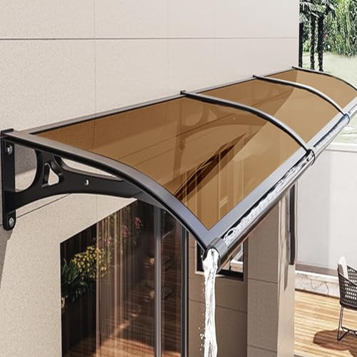 Vordach für Haustür, Überdachung Haustür aus Aluminium und Polycarbonat, Türvordach für Schützt vor Regen, Schnee und UV-Strahlen Schlagfeste 100 KG, Braun Pultbogenvordach (60x60cm)