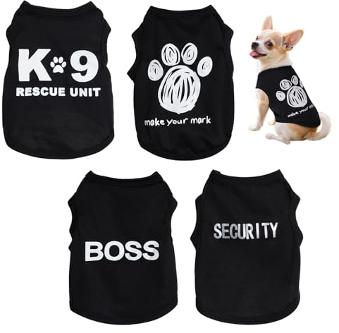 4Pcs Dog Shirts Puppy Clothes for Small Dogs, Teacup Chihuahua Yorkie Clothes, Soft Letter Security Pet Cat Summer Spring Shirts (XS)