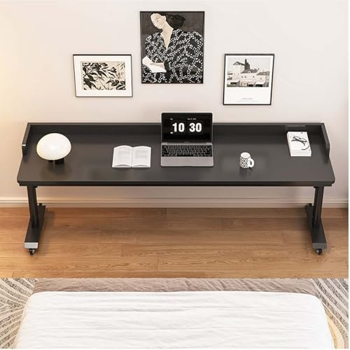 Höhenverstellbarer Rolltisch mit robusten Metallbeinen, Betttisch auf Rollen mit Schallwand für Queen-Size-Bett, Laptop-Schreibtisch für Zuhause, Schwarz, 180 cm