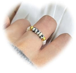 Eviarli Vintage Stretch Ring Perlen Perlen Stapelbarer Ring StretchRing Handgefertigte Stapelringe Schmuck Damen (Marmor)
