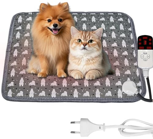 GBKDQQ Katzendecke Selbstheizende Decke heizdecke für Hunde & Katzen 45x45 cm, 9 Temperaturstufen mit Timer & Abnehmbarem Bezug, Weiche Wärmedecke für Katzen/Hunde, Waschbar und Sicher
