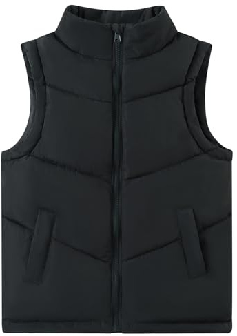 RAISEVERN Boys Black Puffer Vest Kids Size 10-12 Zipper Winter Quilted Sleeveless Jacket Stand Collar with Pockets Outwear