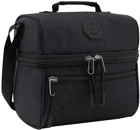 Vasari - Fiambrera Urano, Accesorio Escolar, Mantiene Alimentos Frescos, Incluye 1 Compartimento Grande, Bolsillo Frontal, Compartimento Interior con Malla y Cierre, Asa Superior Acolchada, Negro