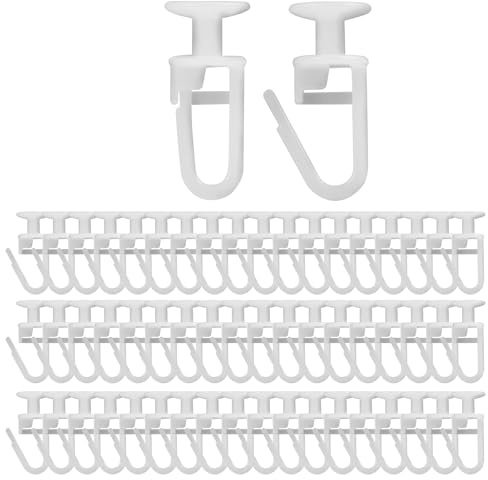 200 deslizadores para riel de cortina deslizantes, con ganchos para abrazar, ganchos abatibles de plástico sólido, deslizadores silenciadores compatibles con barra de riel tipo C y U, fácil