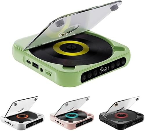 Lettori CD portatili con Bluetooth 5.3, suono Hi-Fi, riproduzione wireless e cablata, lettore CD compatto ricaricabile per casa/auto, supporta cuffie Bluetooth e uscita AUX