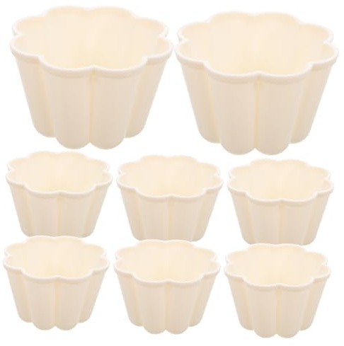 CONGARTENO Jelly and Pudding Moulds Set, 8pcs Mini Plastic Flower-Shaped Baking Cups, Milk White Color, Suitable for Cake, Egg Custard, and Chocolate Desserts, for Parties and Home Use