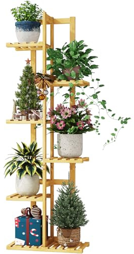 Bamworld Plant Stand Indoor, 6 Tier Bamboo Tall Plant Shelf for Multiple Plants, Corner Tiered Flower Stand for Window Garden Balcony Home Decor Living Room Bedroom
