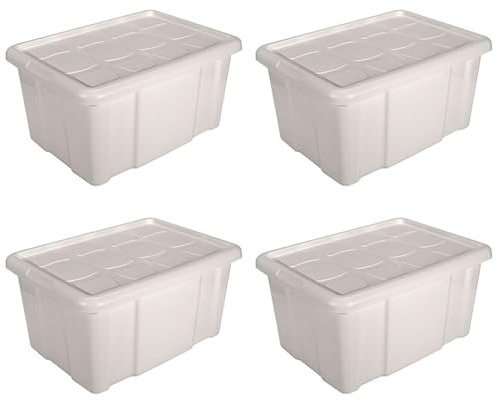 AC - Pack de 4 cajas de almacenamiento con tapa Nº 18 - Plástico - Contenedor, guardar ropa, mantas, libros - Fabricado en España - 60 L - 29,7 x 61,5 x 45 cm - Marfil
