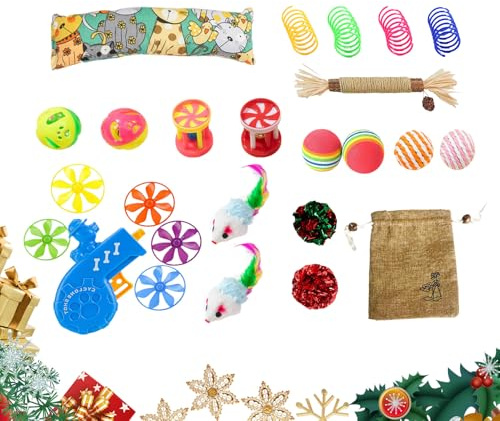 Générique Jouets Interactifs pour Chats, Set De Souris en Peluche Interactives À Thème Noël pour Les Chatons, Kit De Jouets À Mâcher Résistant Aux Morsures pour Chats Petits Moyens Grands