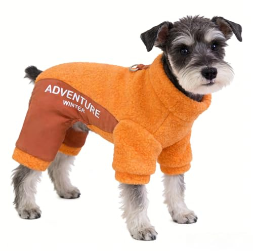 Fleece Hundepullover für Kleine Hunde, Winter Warme Welpen Hunde Sweater, 4-Bein Sweatshirt Overall Pyjama Pullover Bekleidung für Mittelgroße Katzen (Orange, 2XL)