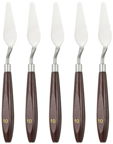 QUARKZMAN 5 Piezas Espátula Para Pintar 2.44 X 0.87 Rojo/Plateado | Espátula Artística Paleta Raspadores Herramientas, Acero Inoxidable, Con Mango De Madera De Haya, Para Acrílico óleo Lienzo