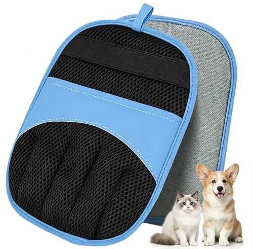 JXSWAB Tierhaarentferner Handschuh 2er Set, 5-Finger katzenhaarentferner für Katzen und Hunde, Fell Magnet handschuh mit starker elektrostatischer, Haustierhaarentferner Fellmagnet Handschuhe Blau