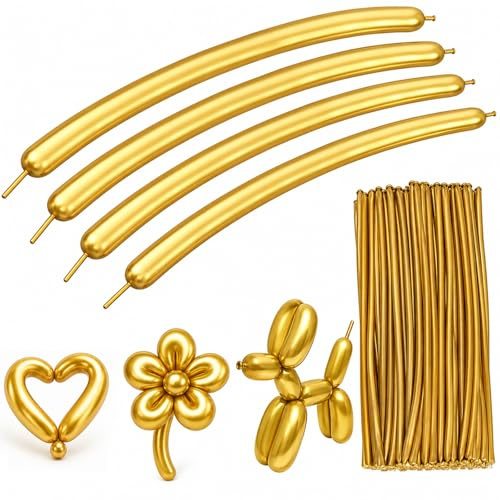 Gold Modelling Balloons, Metallic Long, 260Q, 30cm, 100 Pcs