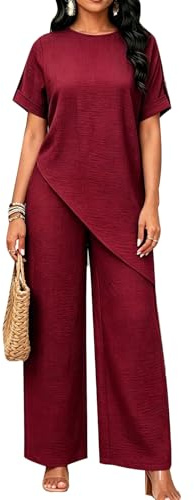 MINTLIMIT 2 Piece Sets For Women Summer Short Sleeve Irregular Top Wide Leg Pants Casual Matching Outfits