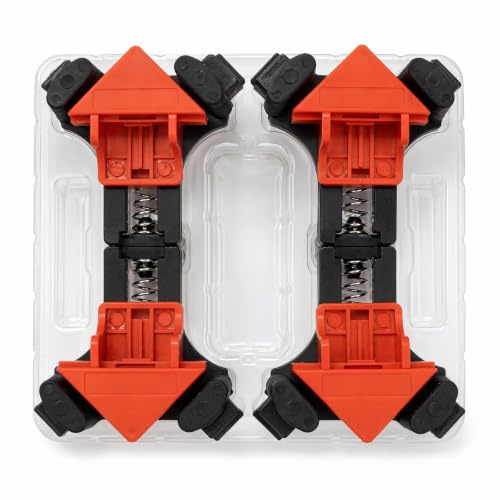 Tendeur angle réglable lot 4, pour bois épaisseur 5-22 mm | Pince à angle droit 90°, plastique robuste, simple d'utilisation
