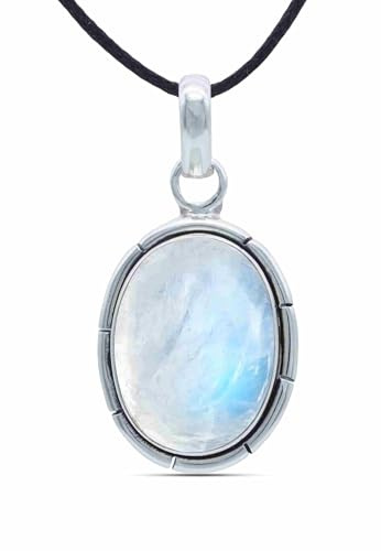 mantraroma Kettenanhänger 925 Silber Mondstein weißer Stein schimmer Edelstein Kettenanhänger Damen Sterling Silber Halskette Anhänger Geschenk (MAH-060-04)